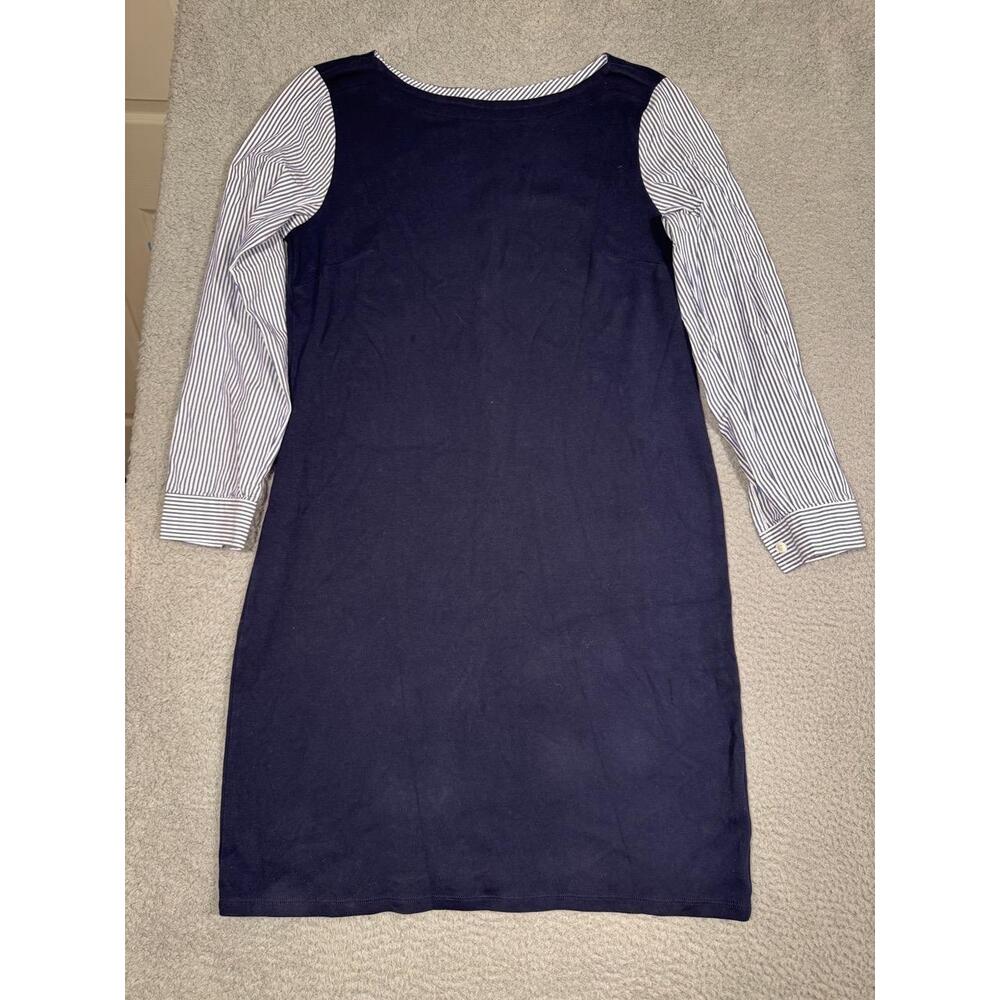 Talbots Dress Womens Size Medium Navy‎ Striped LongSleeved Classic Cotton Preppy